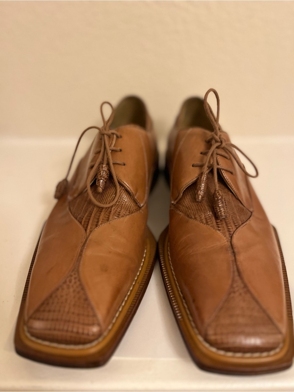 Mezlan Men's Tan Genuine Lizard Leather Oxfords with Woven Accents - Size 9 M